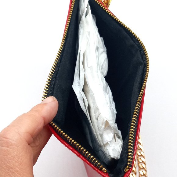 Yves Saint Laurent Red Leather Clutch Shoulder Bag YSL Pin Purse Gold-to… - Picture 6 of 13